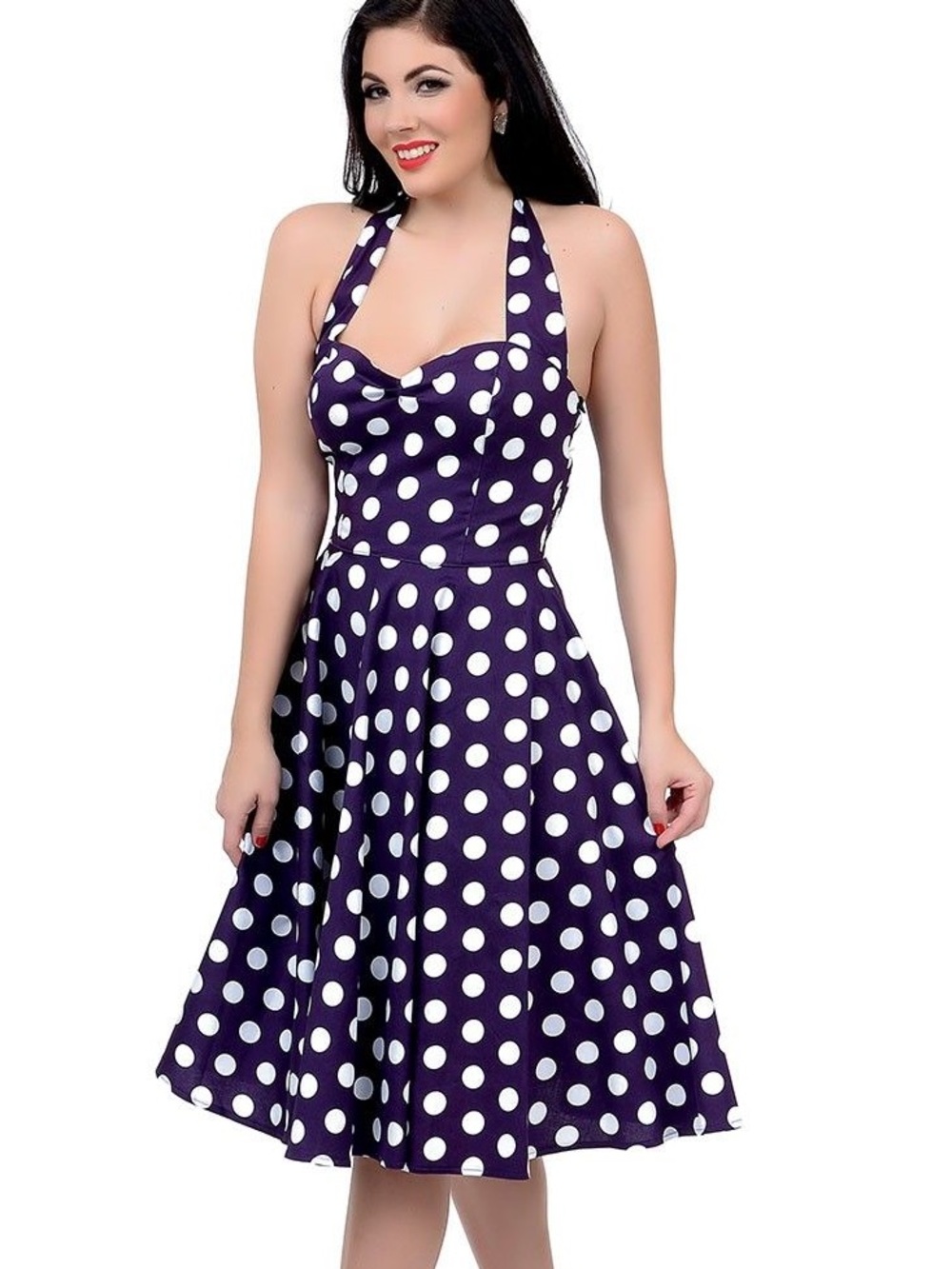 Hell Bunny Vixen Mariam Polka Dot Halter Swing Retro Dress size XS